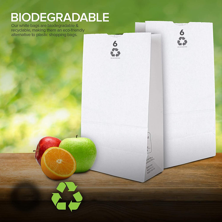 Stock Your Home 6 Lb White Paper Bags (200 Count) - Eco Friendly White Lunch Bags - Small White Paper Bags for Packing Lunch & Snacks - Blank White Lunch Bags Paper for Arts & Crafts Projects