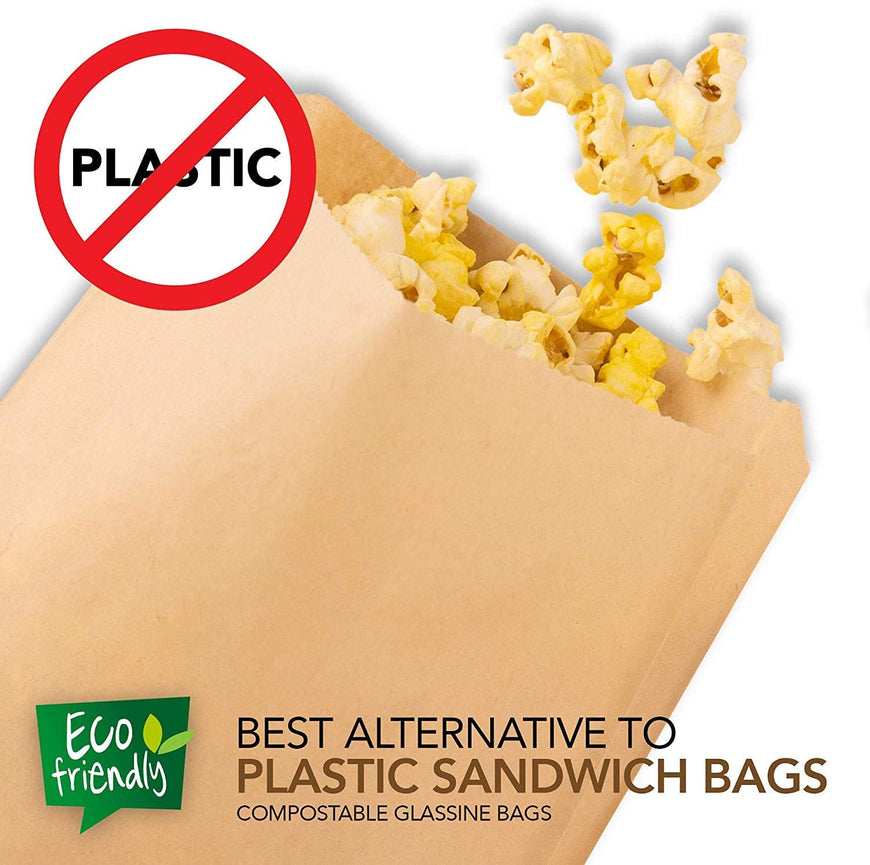 Paper Sandwich Bags Kraft Brown 200 Pack - Biodegradable and Compostable Food Grade Paper Bags - Unbleached Compostable Natural Kraft Paper Stock Bags for Bakery Cookies, Treats, Snacks, Sandwiches