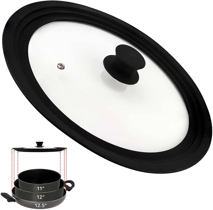 Modern Innovations Silicone & Glass Universal Lid (11 to 12.5 Inches) - BPA-Free Silicone Lid with Stay Cool Handle & Tempered Glass Top - Dishwasher Safe - Universal Lid for Pots, Pans, Skillets, Cast Iron