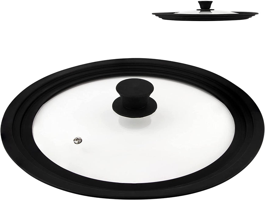Modern Innovations Silicone & Glass Universal Lid (11 to 12.5 Inches) - BPA-Free Silicone Lid with Stay Cool Handle & Tempered Glass Top - Dishwasher Safe - Universal Lid for Pots, Pans, Skillets, Cast Iron
