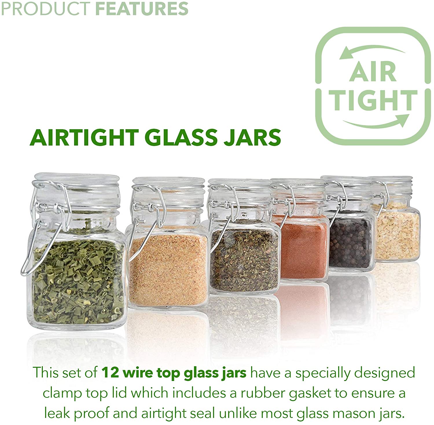 Glass Storage Jars with Airtight Locking Clamp Lids, Airtight