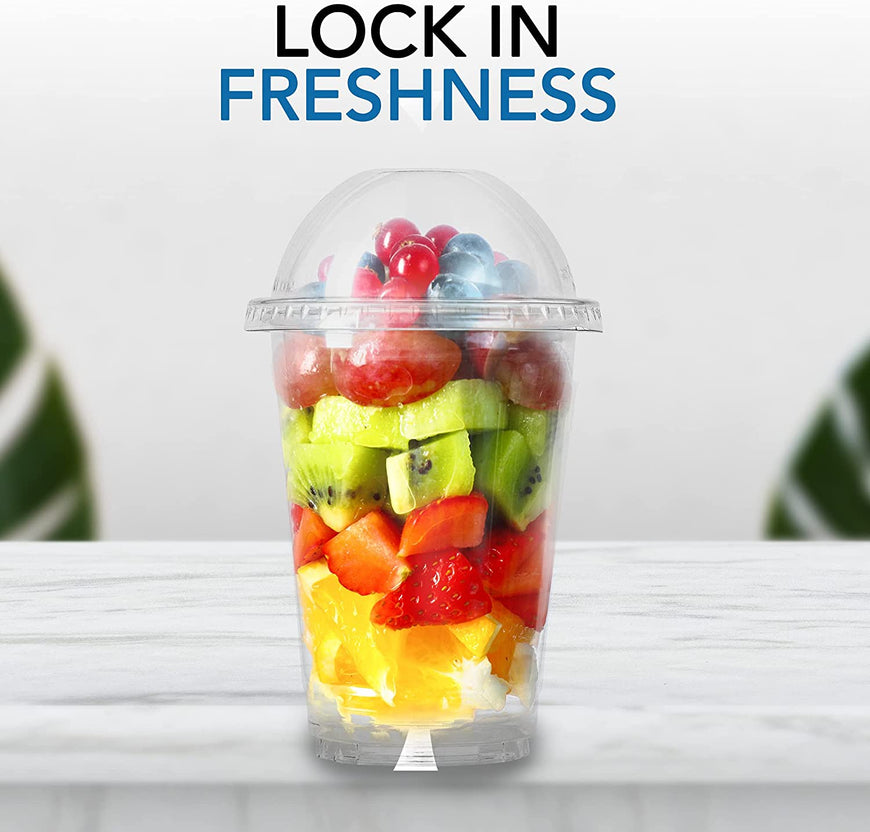 Stock Your Home 16 Oz Plastic Cups With Dome Lids (50 Count) -Parfait Cups With Lids - Disposable And Leak-Proof -Clear Cups With Dome Lids For Snacks, Food Sampling, Bakeries, Cupcakes, Ice Cream