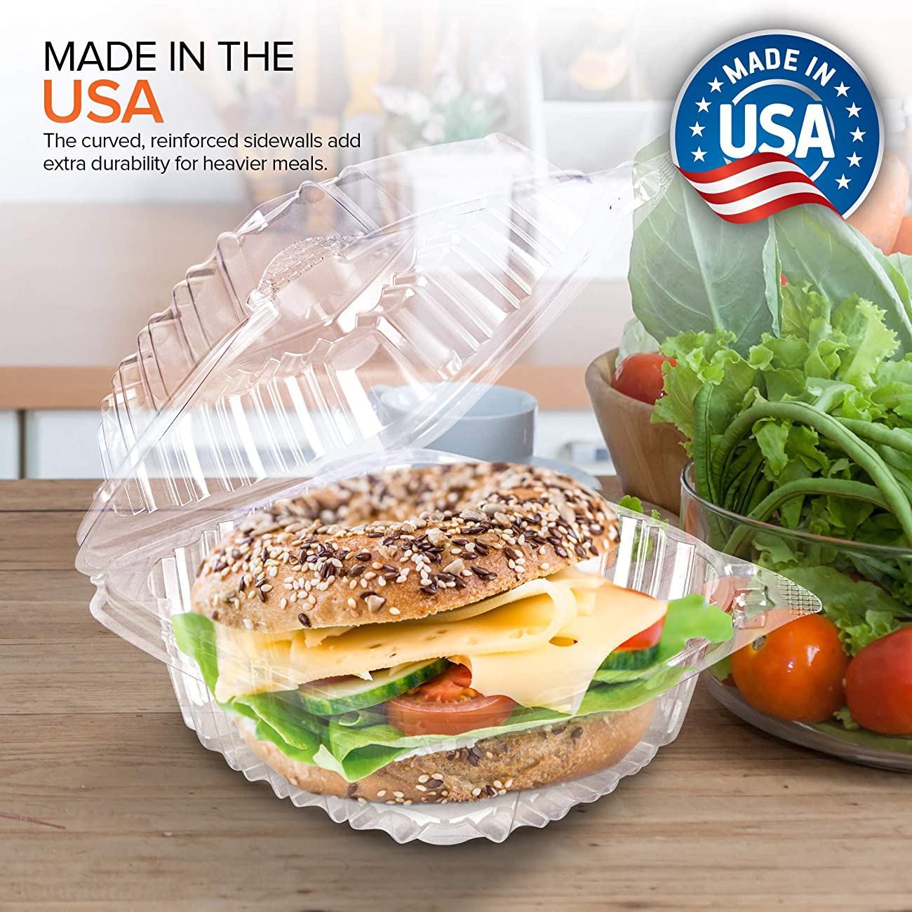 Stock Your Home Plastic 5 x 5 Inch Clamshell Takeout Tray 50 Count