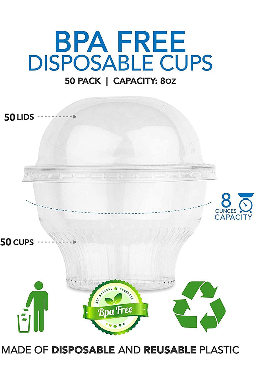 Stock Your Home Plastic Dessert Cups With Dome Lid, 50 Count, 8 oz