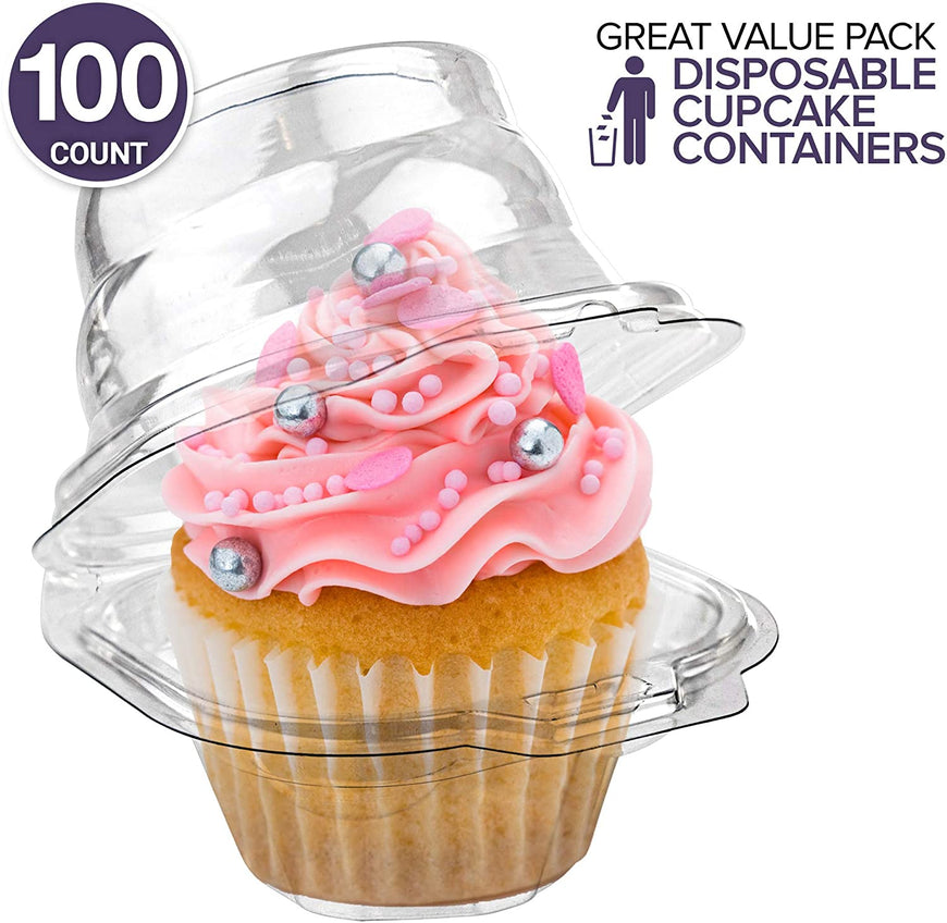 Stock Your Home Individual Plastic Cupcake Containers (100 Count) Single Cupcake Containers Plastic Disposable - Mini Fluted Cake Container - BPA Free Single Muffin Container - Cupcake To Go Container
