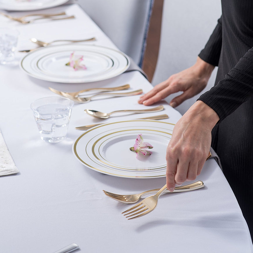 Gold Plastic Knives 125 Pack Dinner Knives, Disposable Cutlery, Heavy Duty Flatware, Plastic Silverware Set for Catering Events, Parties, Dinners, Weddings, Receptions and Everyday Use