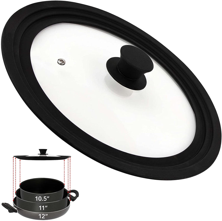 Modern Innovations Silicone & Glass Universal Lid (10.5 to 12 Inches) - BPA-Free Silicone Lid with Stay Cool Handle & Tempered Glass Top - Dishwasher Safe - Universal Lid for Pots, Pans, Skillets, Cast Iron