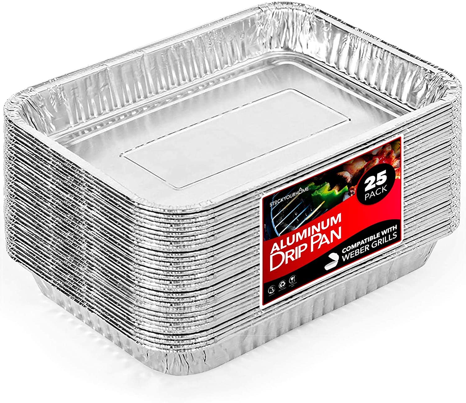 Stock Your Home Foil Pans with Lids - 9x13 Aluminum Pans with Covers - 25 Foil Pans and 25 Foil Lids - Disposable Food Containers Great for