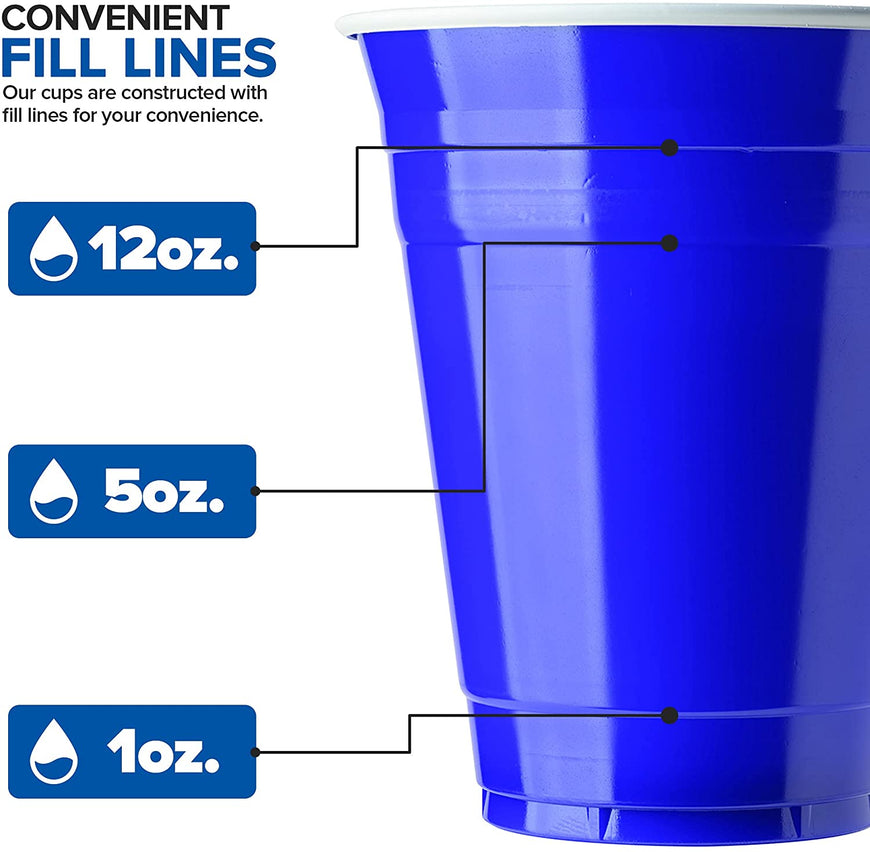 16-Ounce Plastic Party Cups in Blue (100 Pack) - Disposable Plastic Cups - Recyclable - Blue Cups with Fill Lines - Reusable Plastic Cups for Drinks, Soda, Punch, Barbecues, Picnics - Stock Your Home