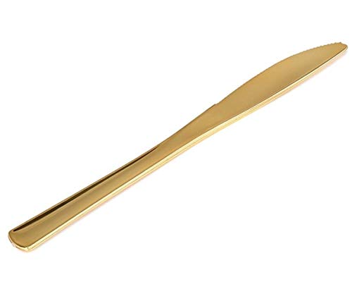 Gold Plastic Knives 125 Pack Dinner Knives, Disposable Cutlery, Heavy Duty Flatware, Plastic Silverware Set for Catering Events, Parties, Dinners, Weddings, Receptions and Everyday Use
