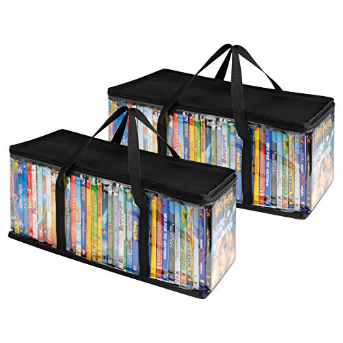 Stock Your Home DVD Storage Bags (2 Pack) - Transparent PVC Media Storage - Water Resistant DVD Holder Case with Handles - Clear Plastic Carrying Game Bag Storage for DVDs, CDs, Video Games, Books