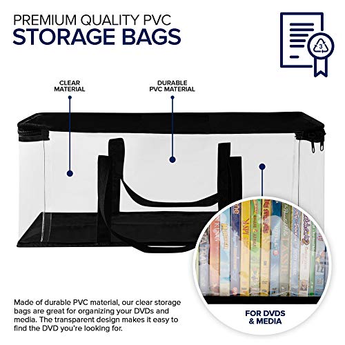 Stock Your Home DVD Storage Bags (2 Pack) - Transparent PVC Media Storage - Water Resistant DVD Holder Case with Handles - Clear Plastic Carrying Game Bag Storage for DVDs, CDs, Video Games, Books
