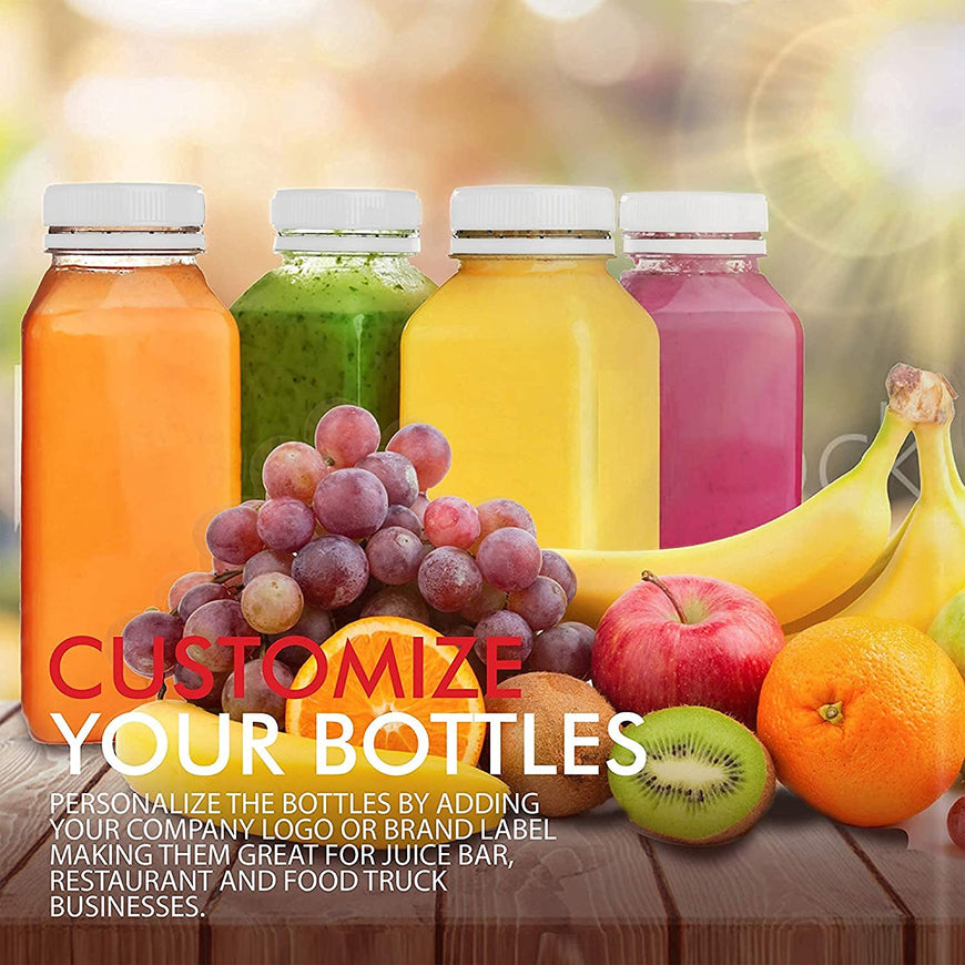 Stock Your Home 12-Ounce Bottles with White Caps (12 Pack) - BPA-Free Plastic Bottles with Tamper Proof Caps - Leak Resistant & Reusable - Bottles for Juice