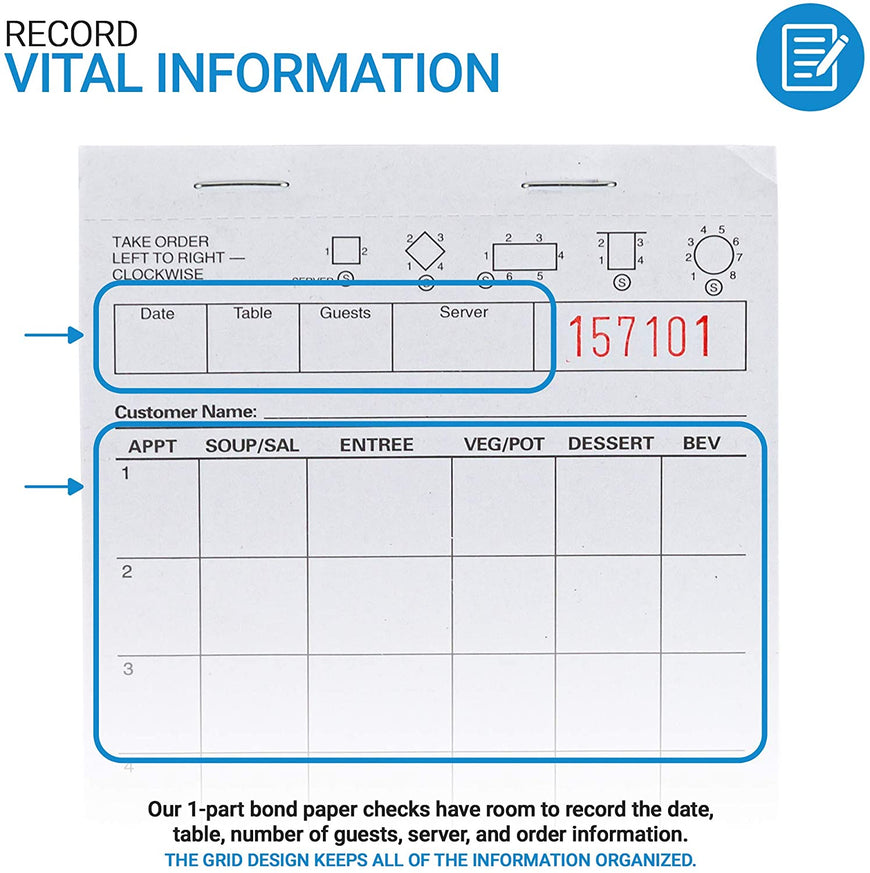 Stock Your Home White Guest Check Pads (10 Count) - 1 Part Guest Check Pads - Server Notepads and Waitress Order Pads - Check Pads for Diners, Restaurants, Food Trucks, Takeout and Delivery Services