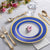 50 Piece Disposable Plates - Heavy Duty Plastic Dinnerware for Wedding Birthday Party Holiday Baby Shower - Includes 25 Dinner Plates and 25 Dessert Plates (Blue and Gold)