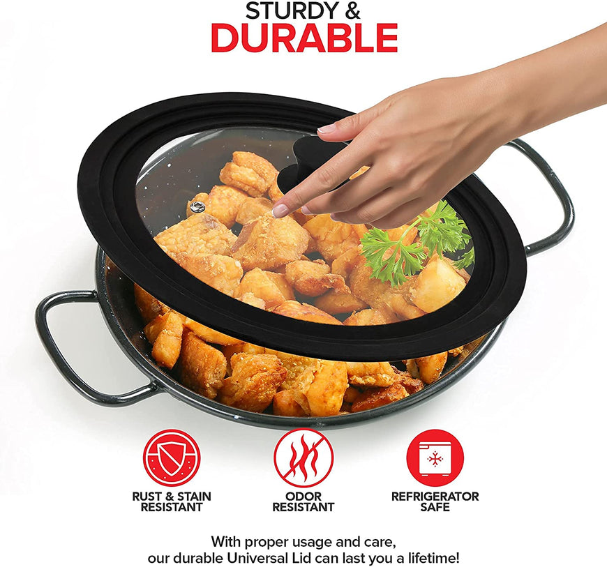 Modern Innovations Silicone & Glass Universal Lid (10.5 to 12 Inches) - BPA-Free Silicone Lid with Stay Cool Handle & Tempered Glass Top - Dishwasher Safe - Universal Lid for Pots, Pans, Skillets, Cast Iron