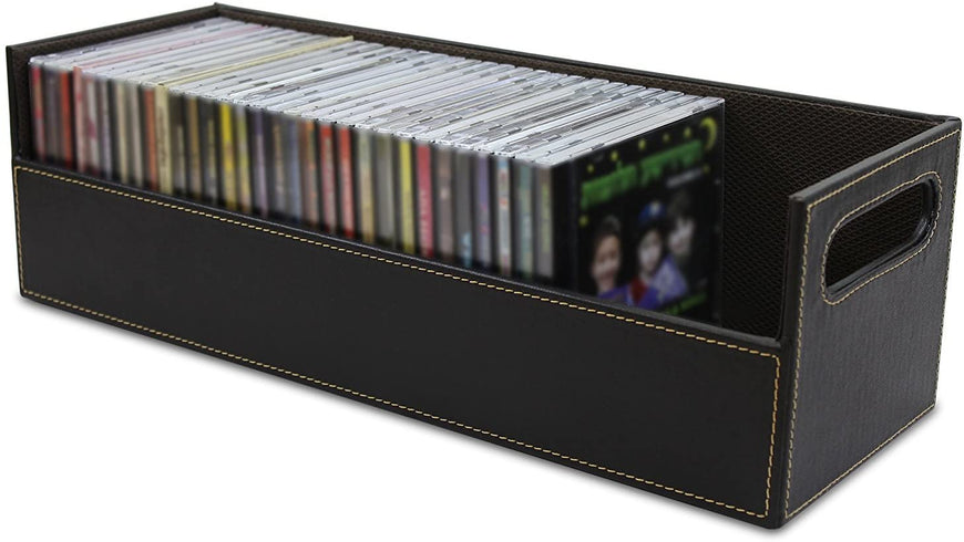 Set of 2- Stock Your Home CD Storage Box with Powerful Magnetic Opening - CD Tray Holds 40 CD Cases for Media Shelf Storage and Organization
