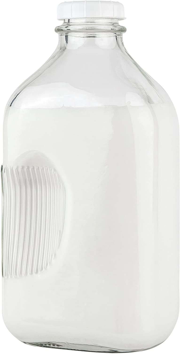 64-Oz Glass Milk Bottles with 3 White Caps (1 Count ) - Food Grade