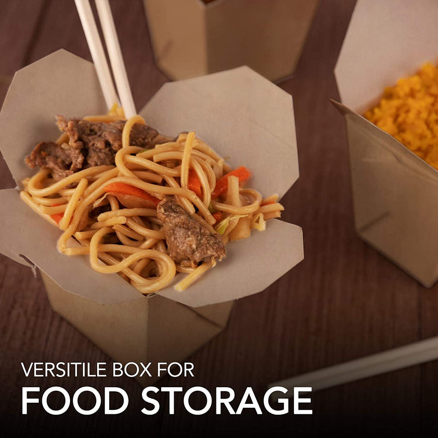 Take Out Food Containers 16 Oz Microwaveable Kraft Brown Paper Chinese Takeout Box (50 Pack) Leak and Grease Resistant Stackable Pint Size to Go Boxes - Recyclable Food Containers - Party Favor Box