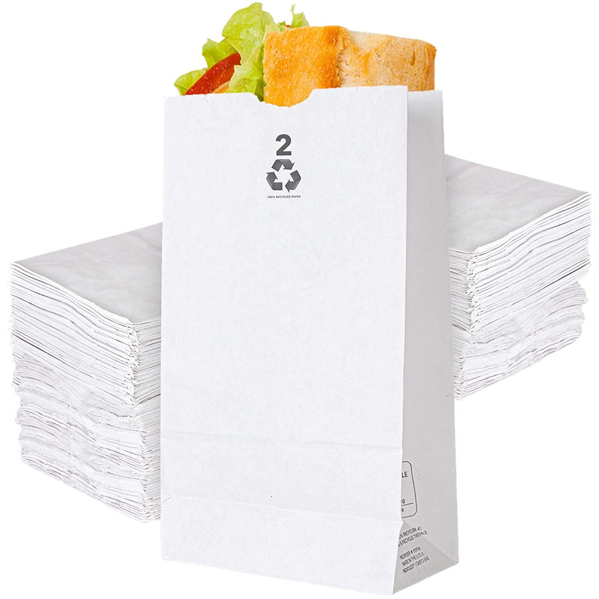 Stock Your Home 2 Lb White Paper Bags (250 Count) - Eco Friendly White Lunch Bags - Small White Paper Bags for Packing Lunch - Blank White Lunch Bags Paper for Arts & Crafts Projects