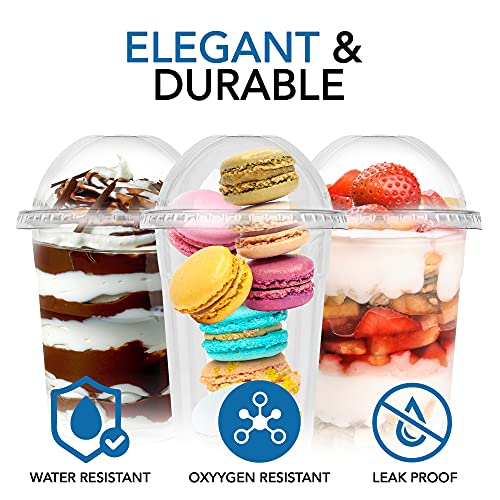 Stock Your Home 16 Oz Plastic Cups With Dome Lids (50 Count) -Parfait Cups With Lids - Disposable And Leak-Proof -Clear Cups With Dome Lids For Snacks, Food Sampling, Bakeries, Cupcakes, Ice Cream