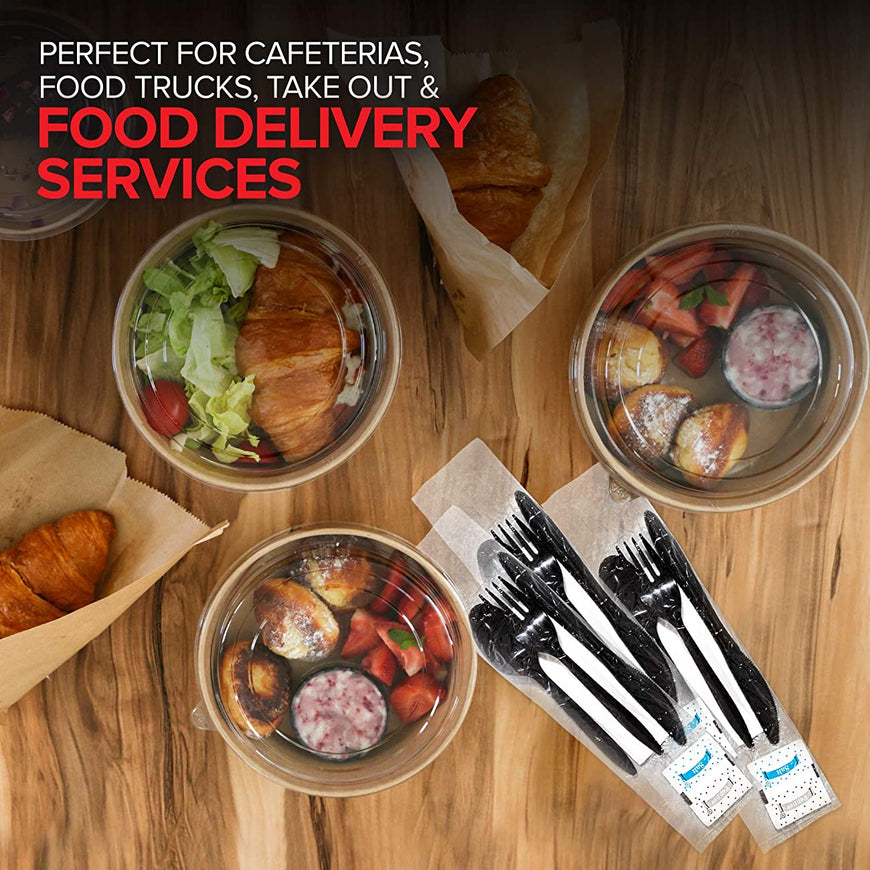 Stock Your Home Plastic Cutlery Packets with Salt & Pepper in Black (250 Count) - Wrapped Cutlery - Plastic Utensils Individually Wrapped for Take Out, Delivery, Cafeterias, Restaurants, Uber Eats