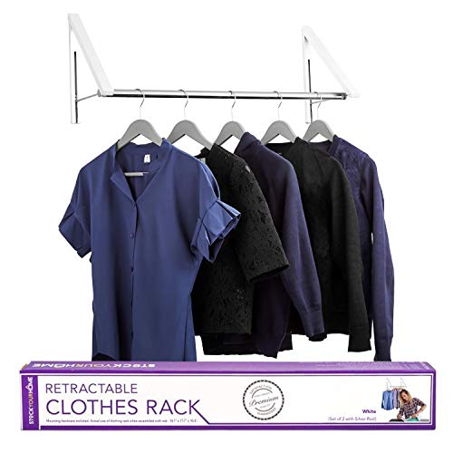 Stock Your Home Retractable Clothing Rack, Set of 2 with connector rod- White
