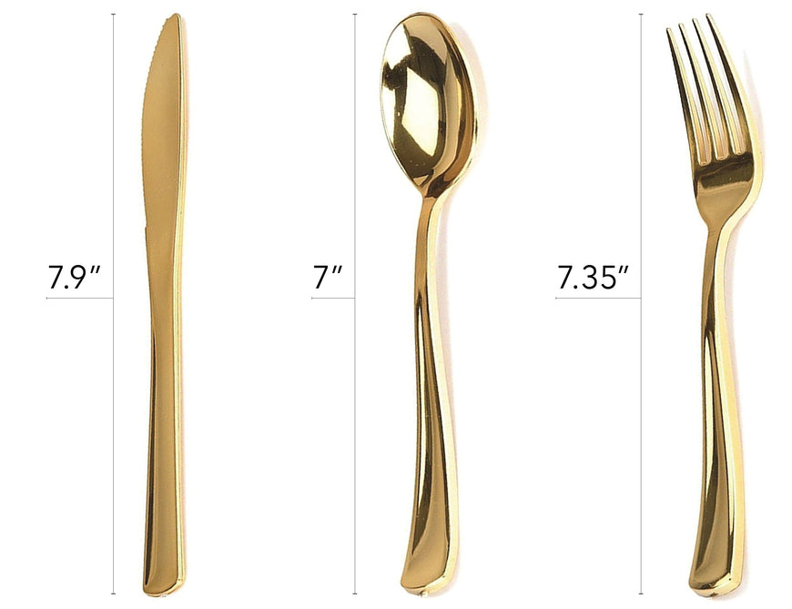 Gold Plastic Knives 125 Pack Dinner Knives, Disposable Cutlery, Heavy Duty Flatware, Plastic Silverware Set for Catering Events, Parties, Dinners, Weddings, Receptions and Everyday Use