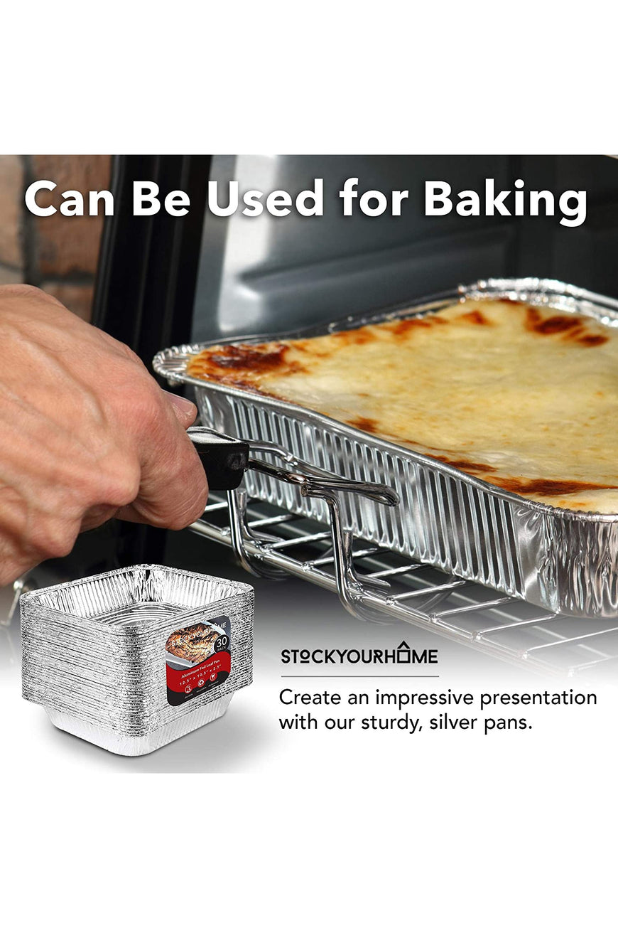 Aluminum Pans 9x13 Disposable Foil Pans (30 Pack) - Half Size Steam Table Deep Pans - Tin Foil Pans Great for Cooking, Heating, Storing, Prepping Food