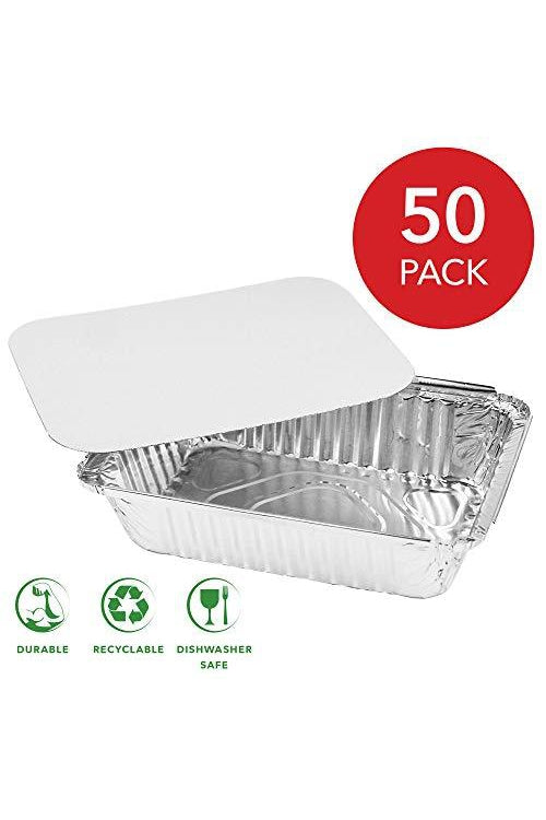 Stock Your Home aluminum pans take out containers with lids (50 pack) 2 lb  disposable aluminum foil oblong pans with cardboard covers - to go