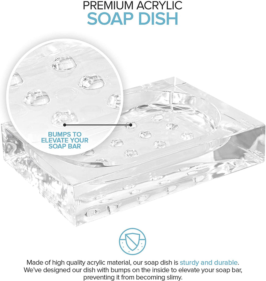 Modern Innovations Acrylic Soap Dish - Shatterproof Clear Plastic Soap Dish – Crystal Clear Soap Dish for Bar Soap Holder, Sponge Holder, or Small Bathroom Tray in Showers, Kitchens, Hotels and More