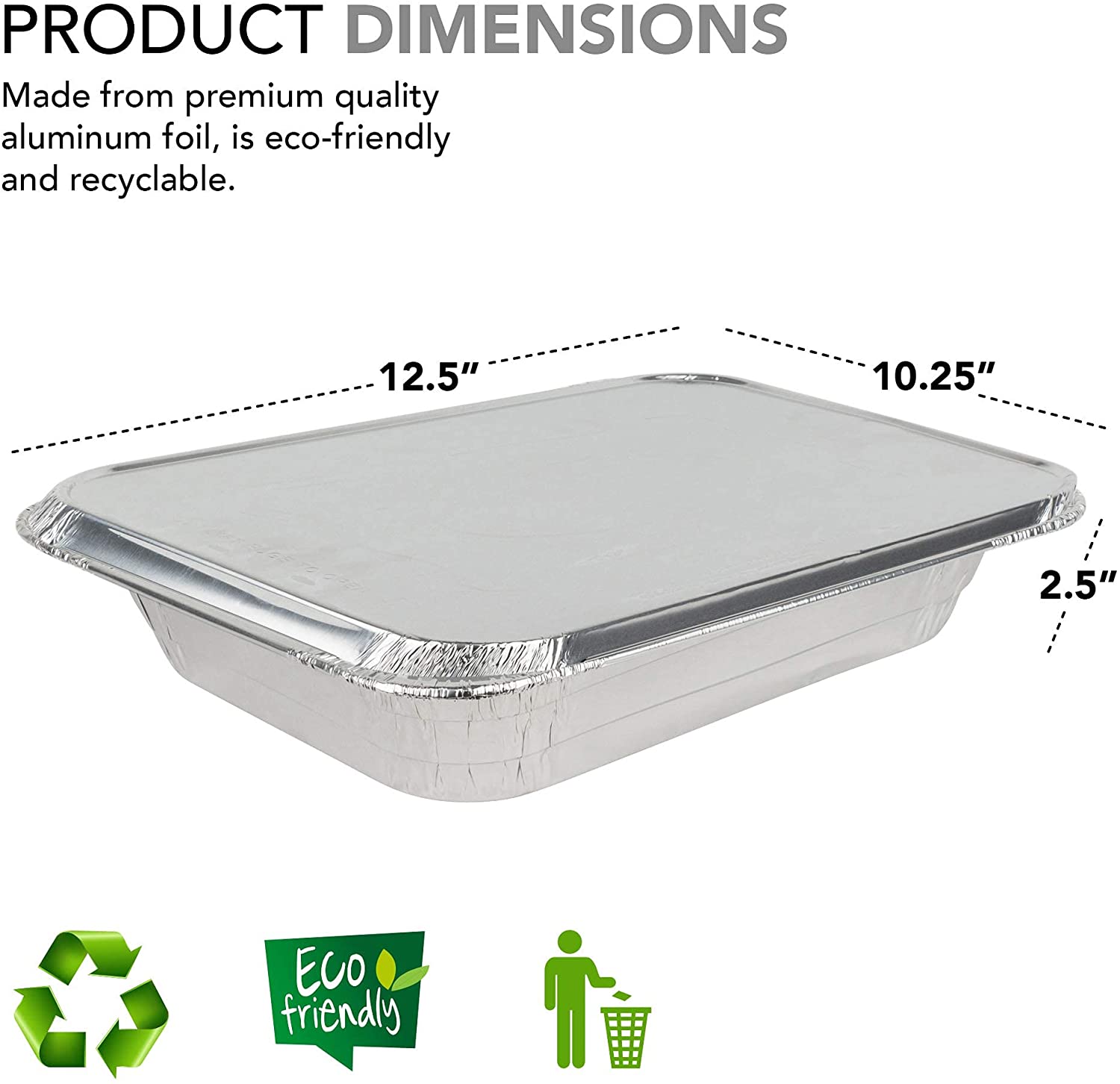 Aluminum Foil Pans with Lids 9X13 Half Size Disposable Trays for