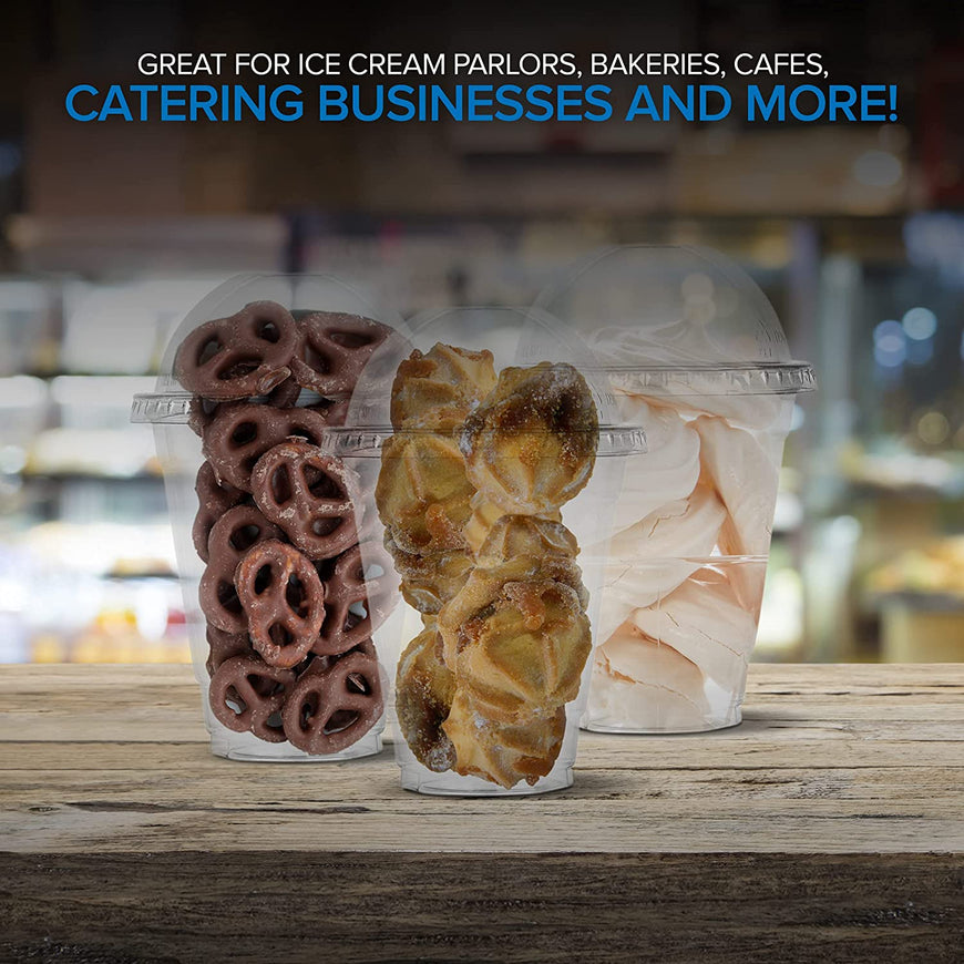 Stock Your Home 12-Ounce Dessert Cups With Dome Lids (50 Count) - Plastic Parfait Cups With Lids - Disposable And Leak-Proof - Clear Cups With Lids For Snacks, Food Sampling, Bakeries, Ice Cream
