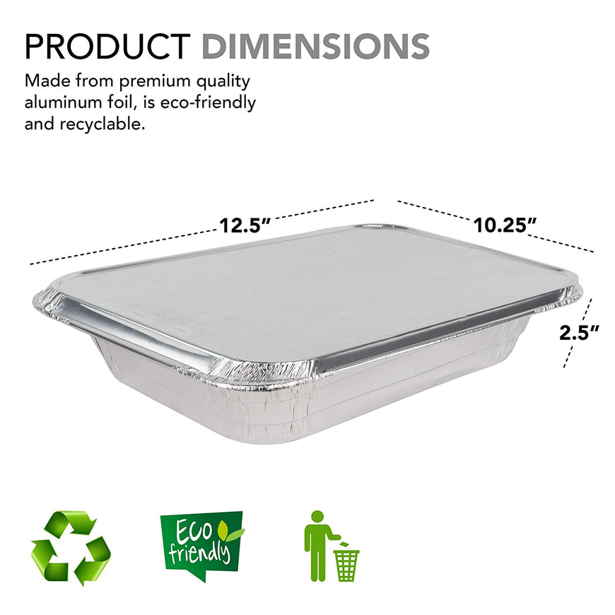 Foil Pans with Lids - 9x13 Aluminum Pans with Covers - 25 Foil Pans and 25 Foil Lids - Disposable Food Containers Great for Baking, Cooking, Heating, Storing, Prepping Food