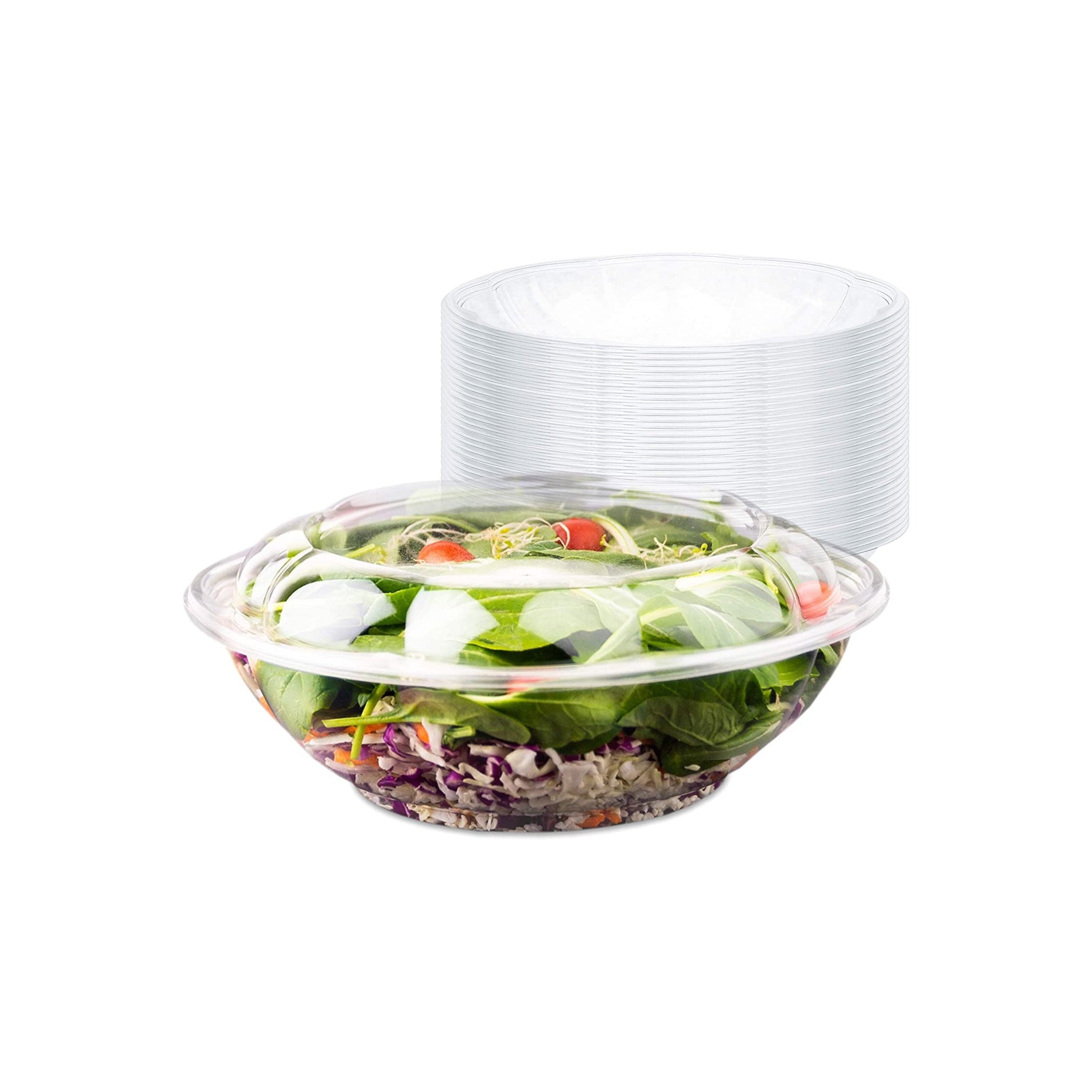 CCF 64OZ PET Plastic Rose Salad Bowl & Lids - 100 Sets/Case