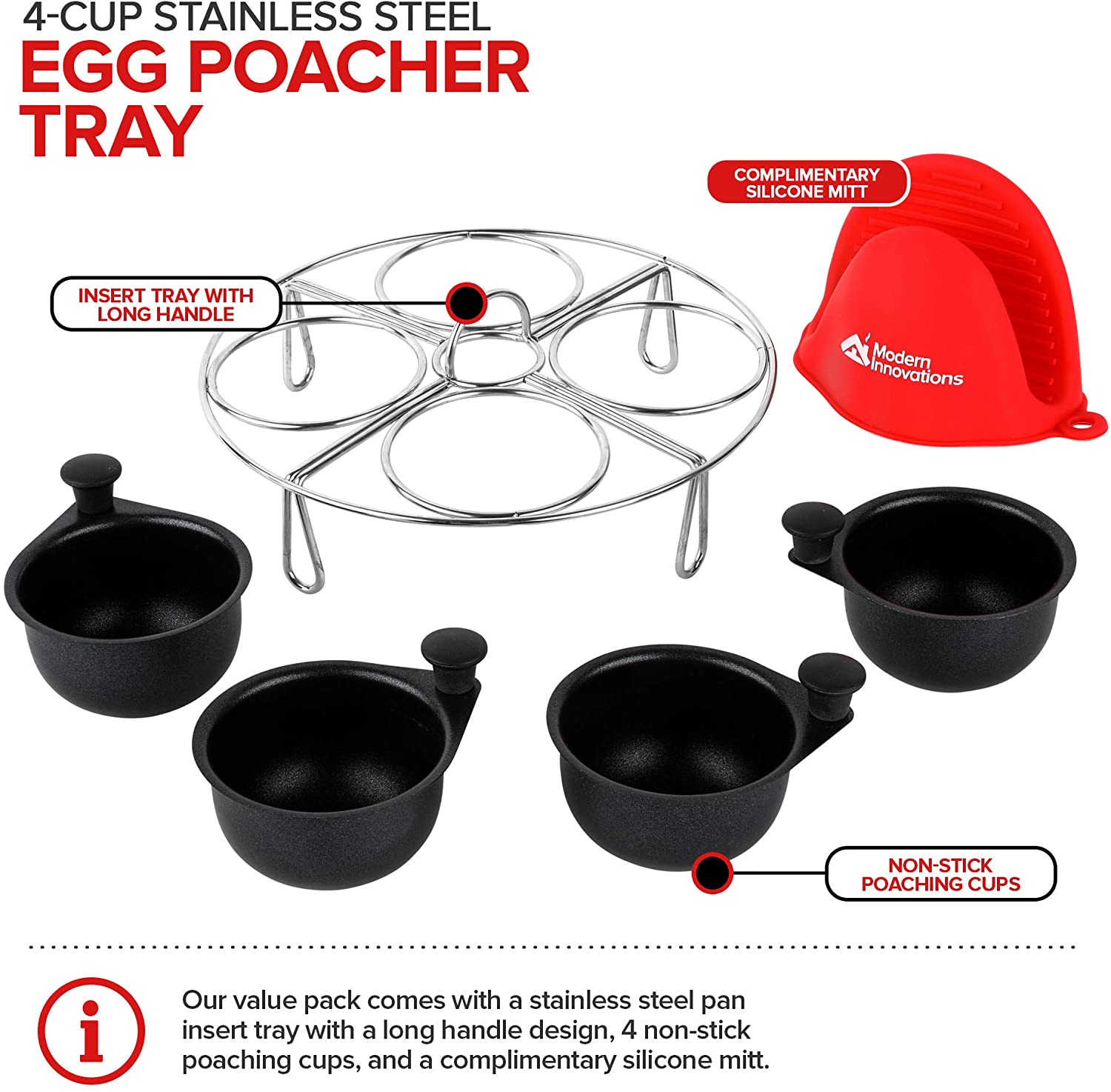 Modern Innovations Stainless Steel 4-Cup Egg Poacher Tray - Compliment –  Stock Your Home