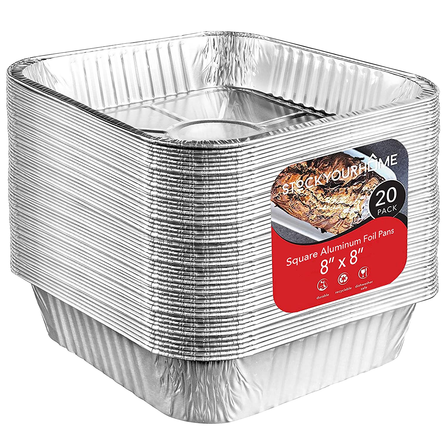 Aluminum Pans 8x8 Disposable Foil Pans (20 Pack) - 8 Inch Square Pans –  Stock Your Home