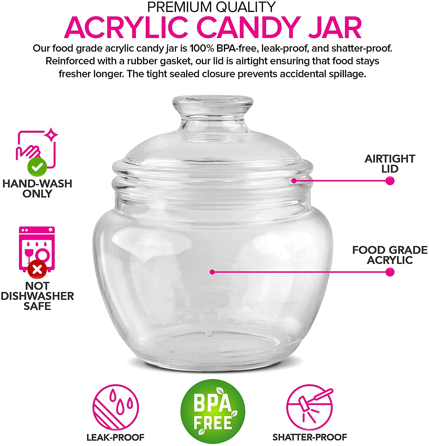 Modern Innovations 40 oz Candy & Cookie Jar with Lid, Premium Acrylic –  Stock Your Home