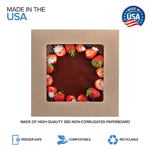 10 x 10 x 2.5 Inch Kraft Pie Box with Viewing Window (10 Count)-Medium Bakery Box - Auto Pop Cake Box Design - Pie Box with Viewing Window for Strawberries, Smash Hearts, Pastry,Treats-Stock Your Home