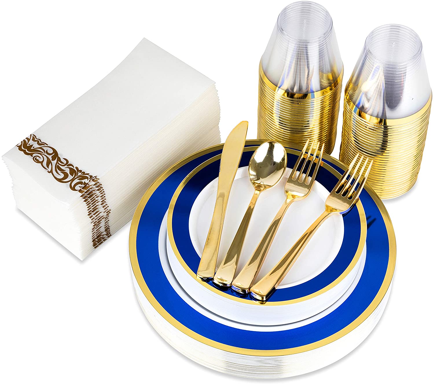 Navy Blue with Gold Dessert Plates - Plastic