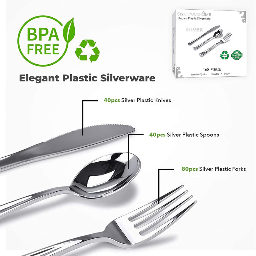 Stock Your Home 160 Piece Plastic Silverware Set Includes: 80 Forks, 40 Knives, 40 Spoons