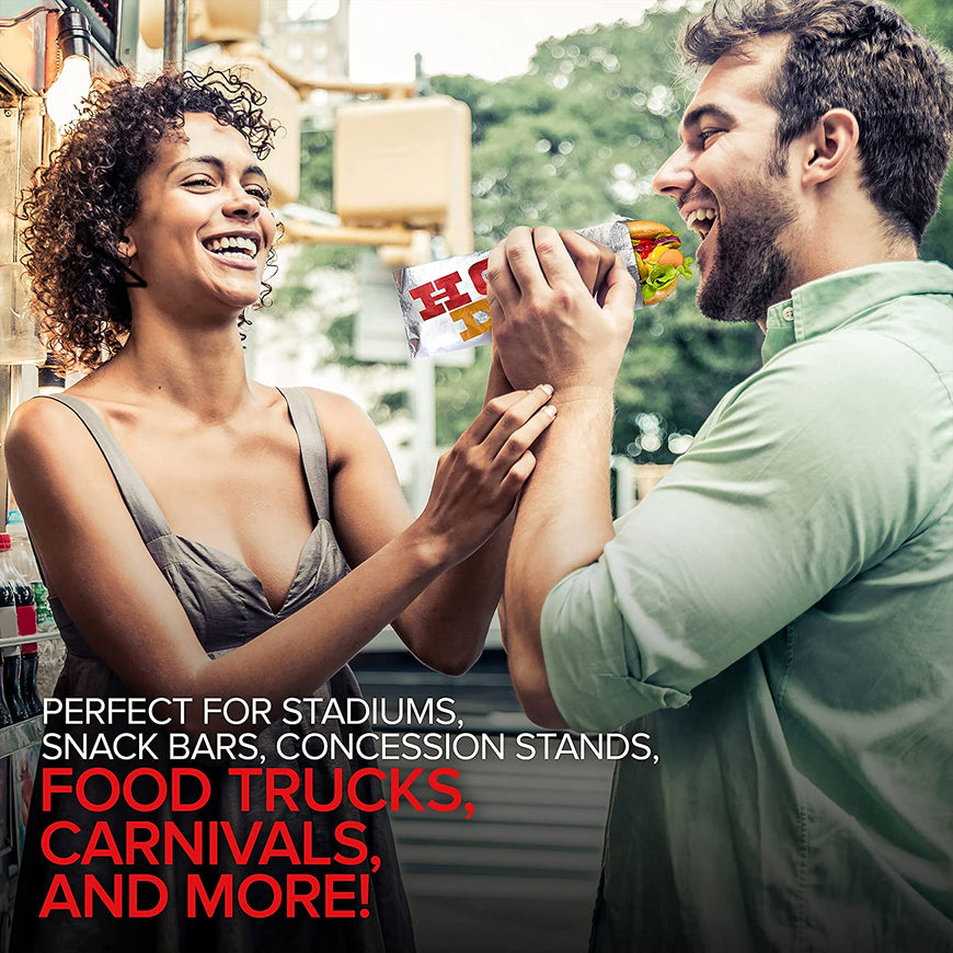 Aluminum Foil Hot Dog Wrappers (100 Pack) - Grease-Resistant Hot Dog Bags - Heat Retentive Hot Dog Sleeves - Keeps Food Hot - Disposable Hot Dog Bags for Fast Food, Food Truck, Fair - Stock Your Home