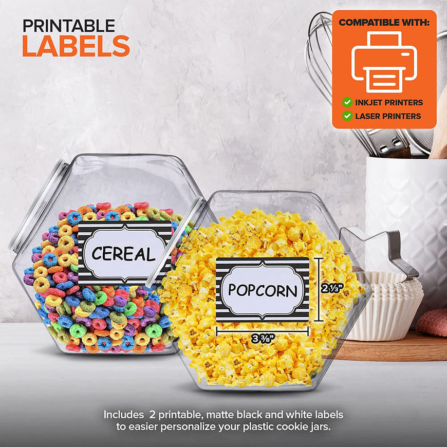 197-Ounce Plastic Jars with Lid (2 Count) - Wide Mouth Hexagon Cookie Jars - Reusable & Recyclable - Shatterproof Jars - Clear Plastic Jars for Cookies, Candy, Laundry Detergent Pods - Stock Your Home