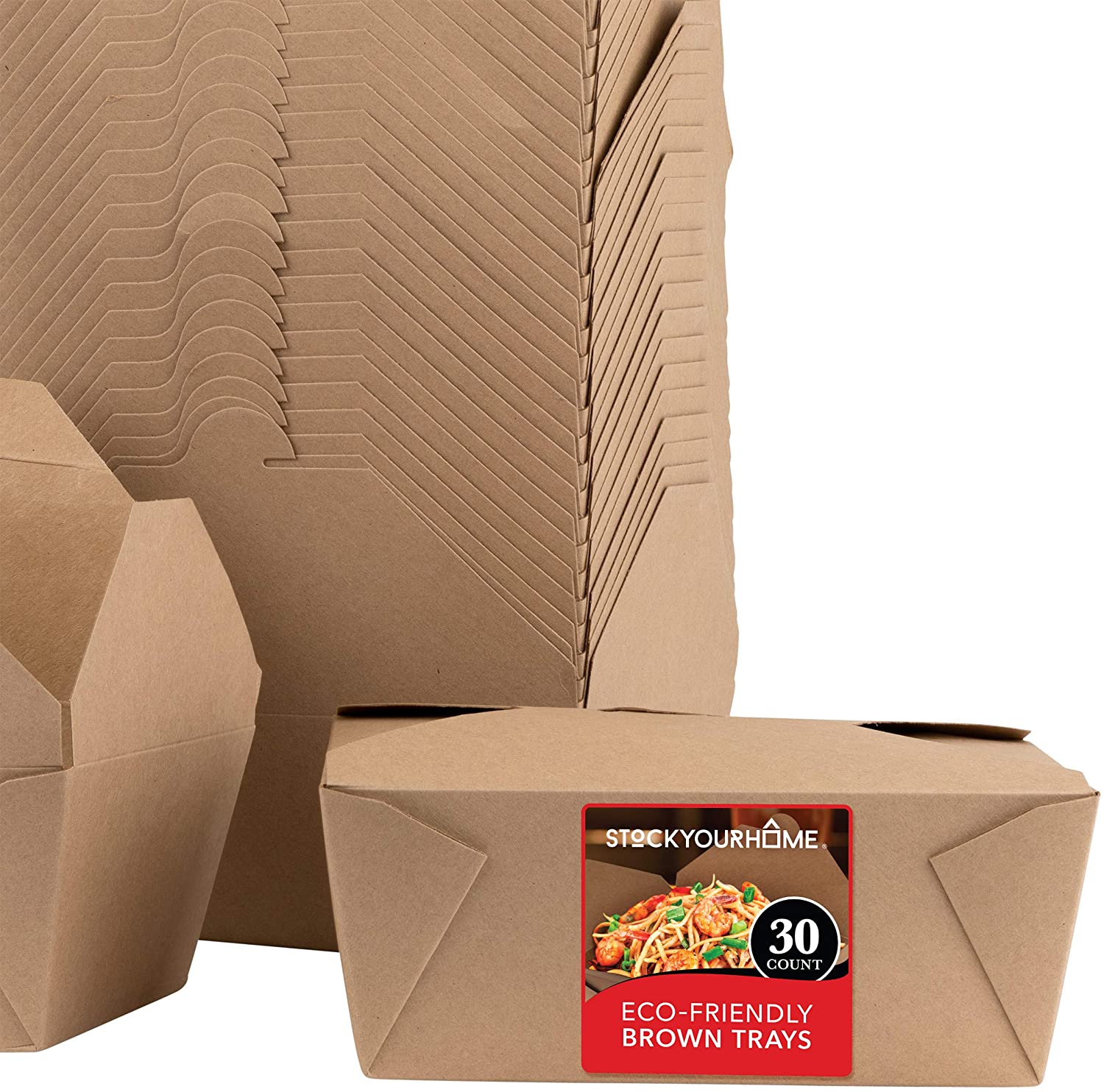 Stock Your Home Disposable Paper Takeout Lunch Boxes, Brown Kraft, 45oz, 50 Count