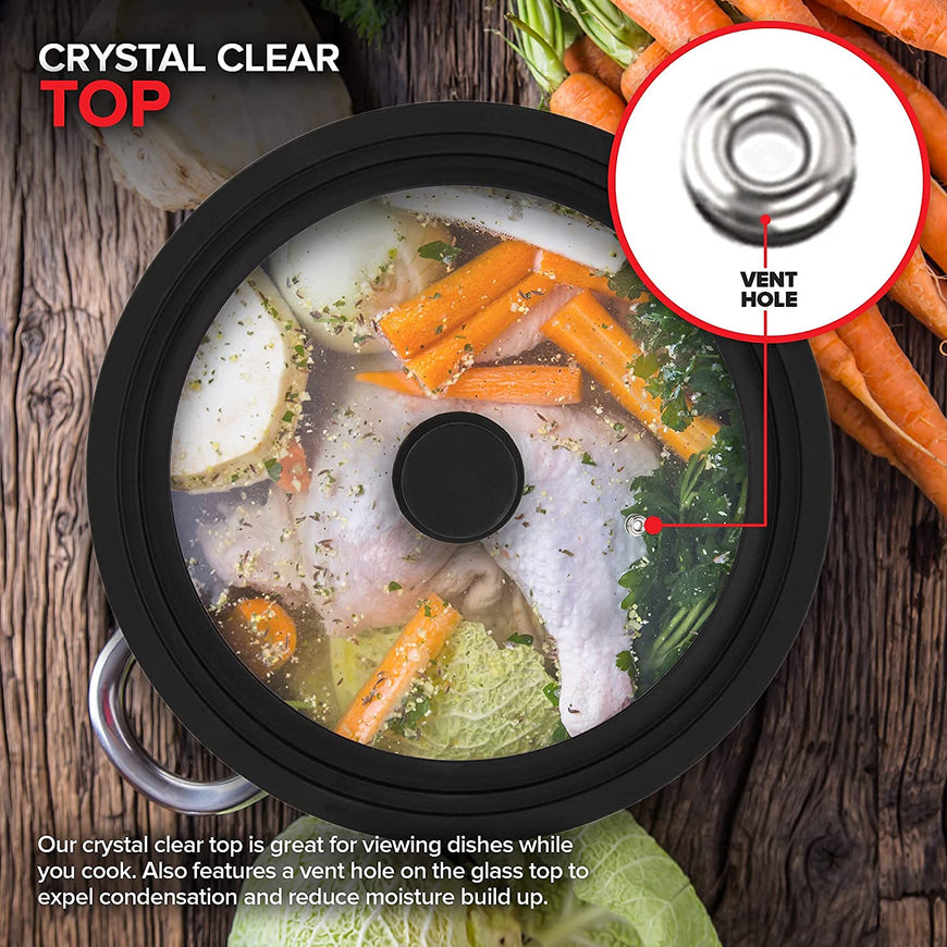 Modern Innovations Silicone & Glass Universal Lid (11 to 12.5 Inches) - BPA-Free Silicone Lid with Stay Cool Handle & Tempered Glass Top - Dishwasher Safe - Universal Lid for Pots, Pans, Skillets, Cast Iron