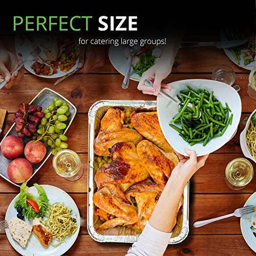 AIDUZETY Heavy Duty 21x13 inch Aluminum Pans with Lids - Pack of 10 Foil Baking Pans for Meal Prep, Picnics and Parties