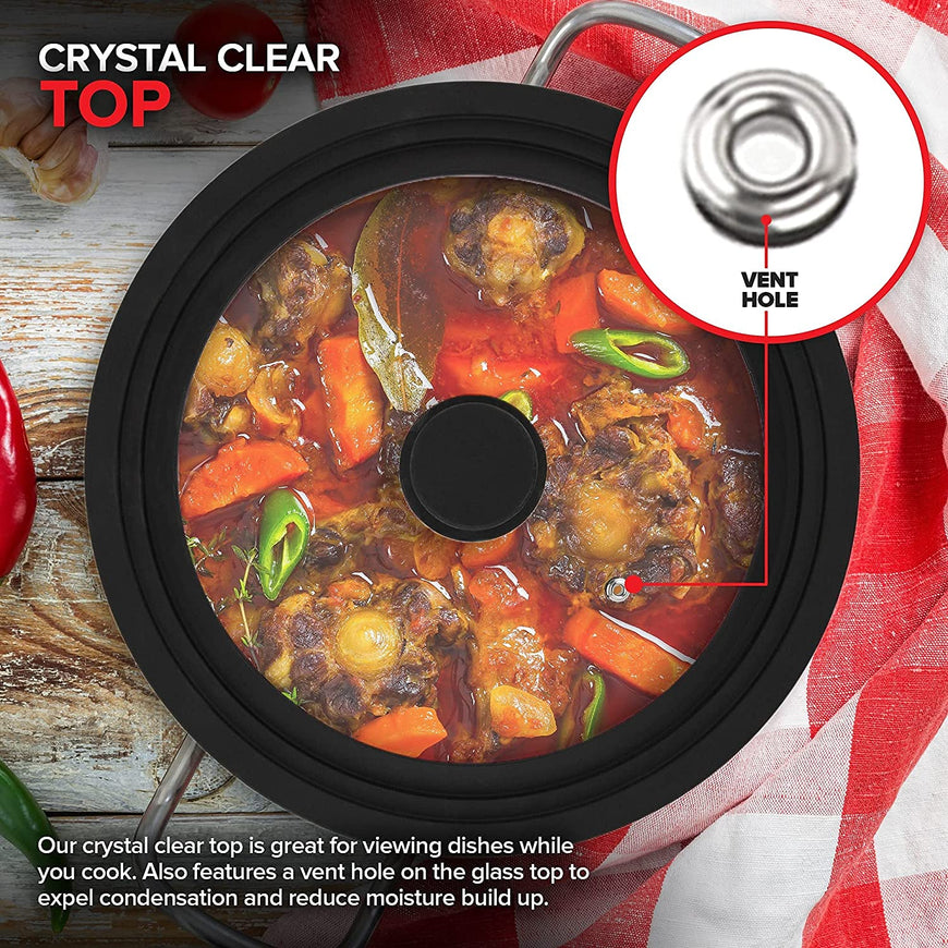 Modern Innovations Silicone & Glass Universal Lid (10.5 to 12 Inches) - BPA-Free Silicone Lid with Stay Cool Handle & Tempered Glass Top - Dishwasher Safe - Universal Lid for Pots, Pans, Skillets, Cast Iron