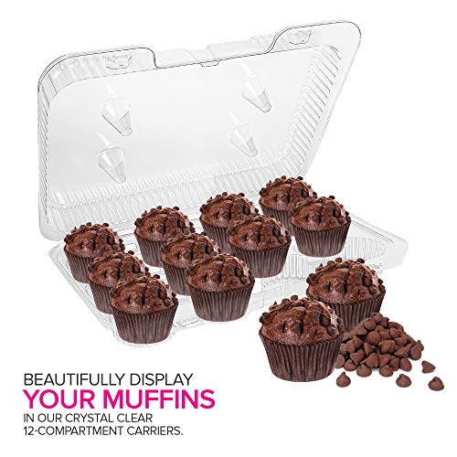 Stock Your Home 12-Compartment Disposable Containers (20 Count) - Plastic Mini Cupcake Containers - Disposable Trays for Small Cupcakes & Muffins - Hinged Lock Cupcake Clamshell - Mini Cupcake Storage