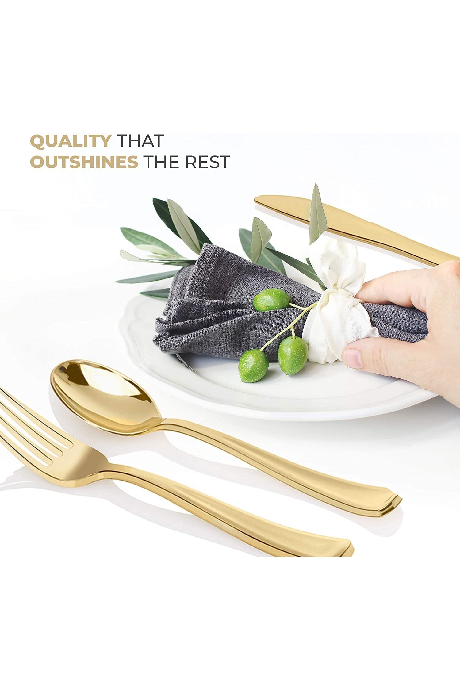 SUT 100PCS Gold Plastic Forks And Spoons Heavy Duty Set, Gold Disposable Silverware, Gold Cutlery, Gold Disposable Utensils, Plastic Flatware Includes 50 Forks, 50 Spoons For Party