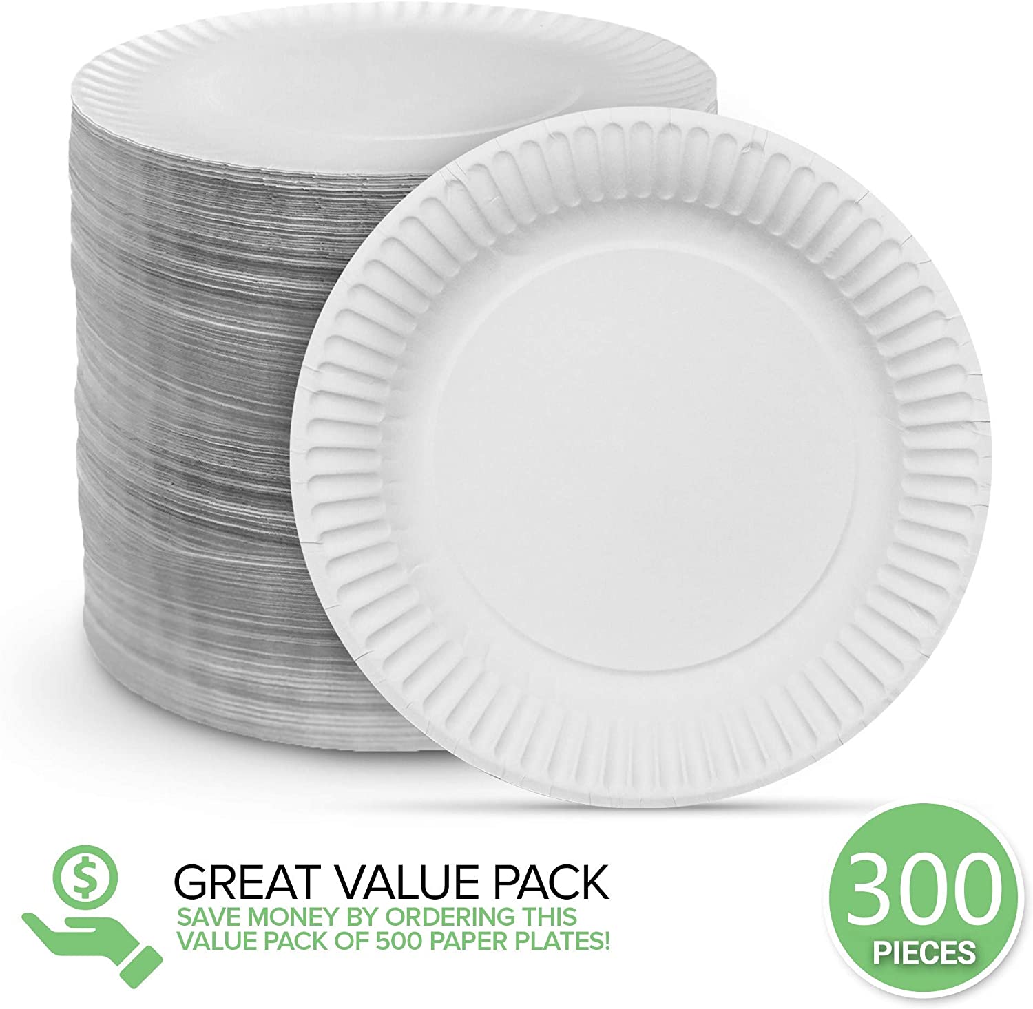 Stock Your Home 9-Inch Paper Plates Uncoated, Everyday Disposable Plates 9  Paper Plate Bulk, White, 500 Count